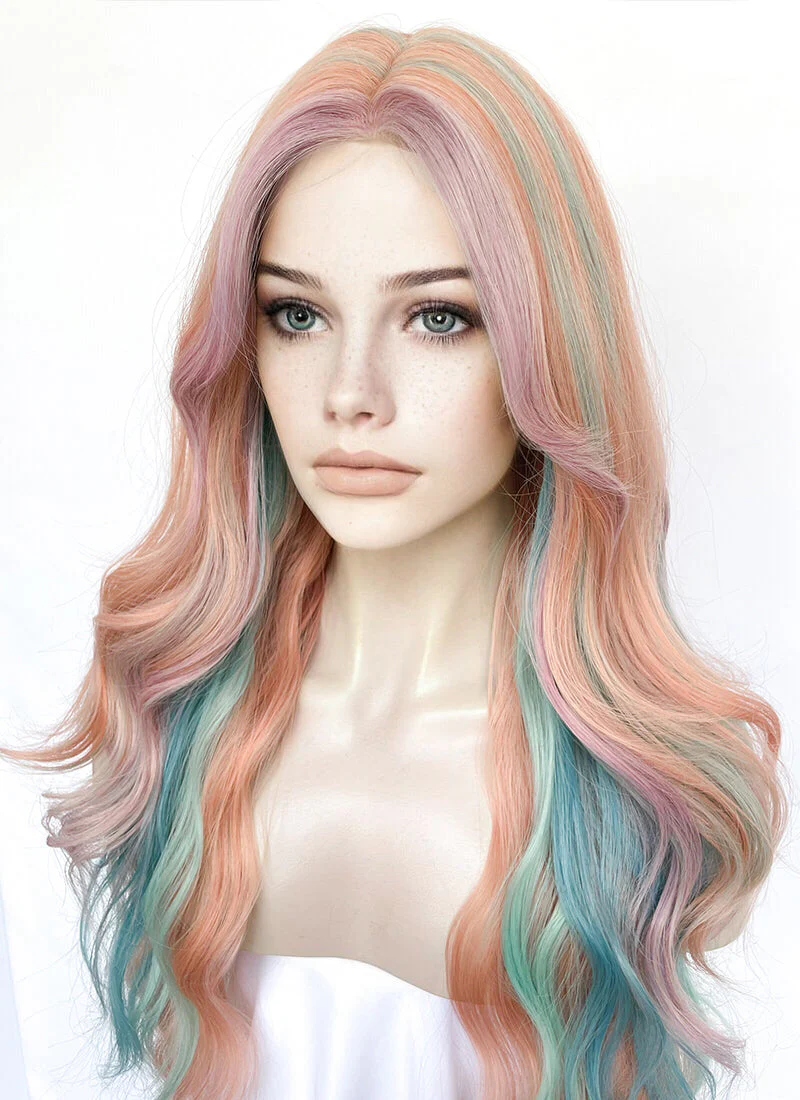 Pink Rainbow Color Wavy Synthetic Wig NL087 - Image 4