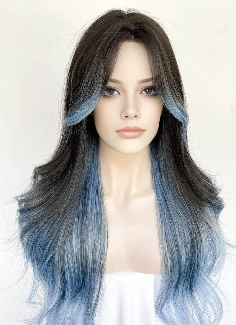 Brunette Mixed Light Blue Wavy Synthetic Hair Wig NL092 - Image 2