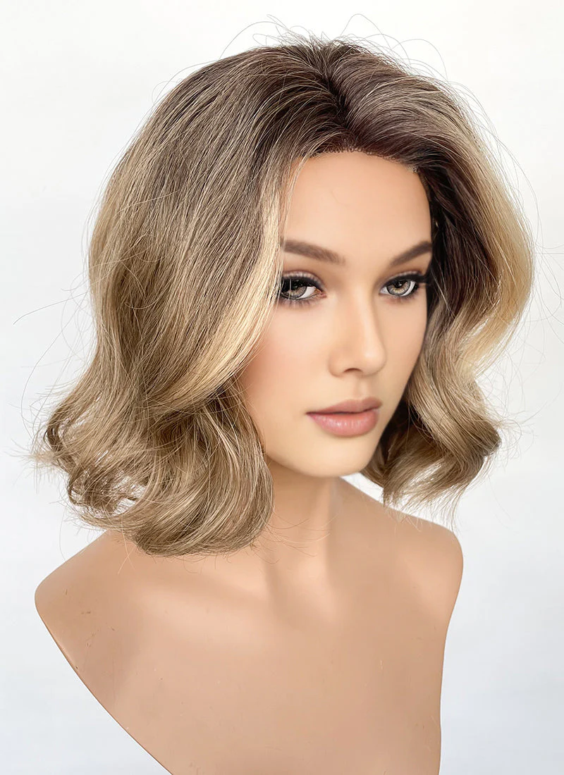 Brown Mixed Blonde With Dark Roots Wavy Synthetic Hair Wig NL1002 - Image 3