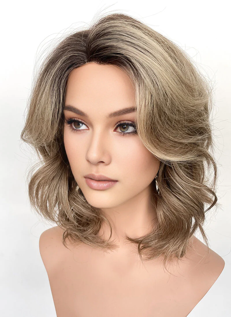 Brown Mixed Blonde With Dark Roots Wavy Synthetic Hair Wig NL1003 - Image 3