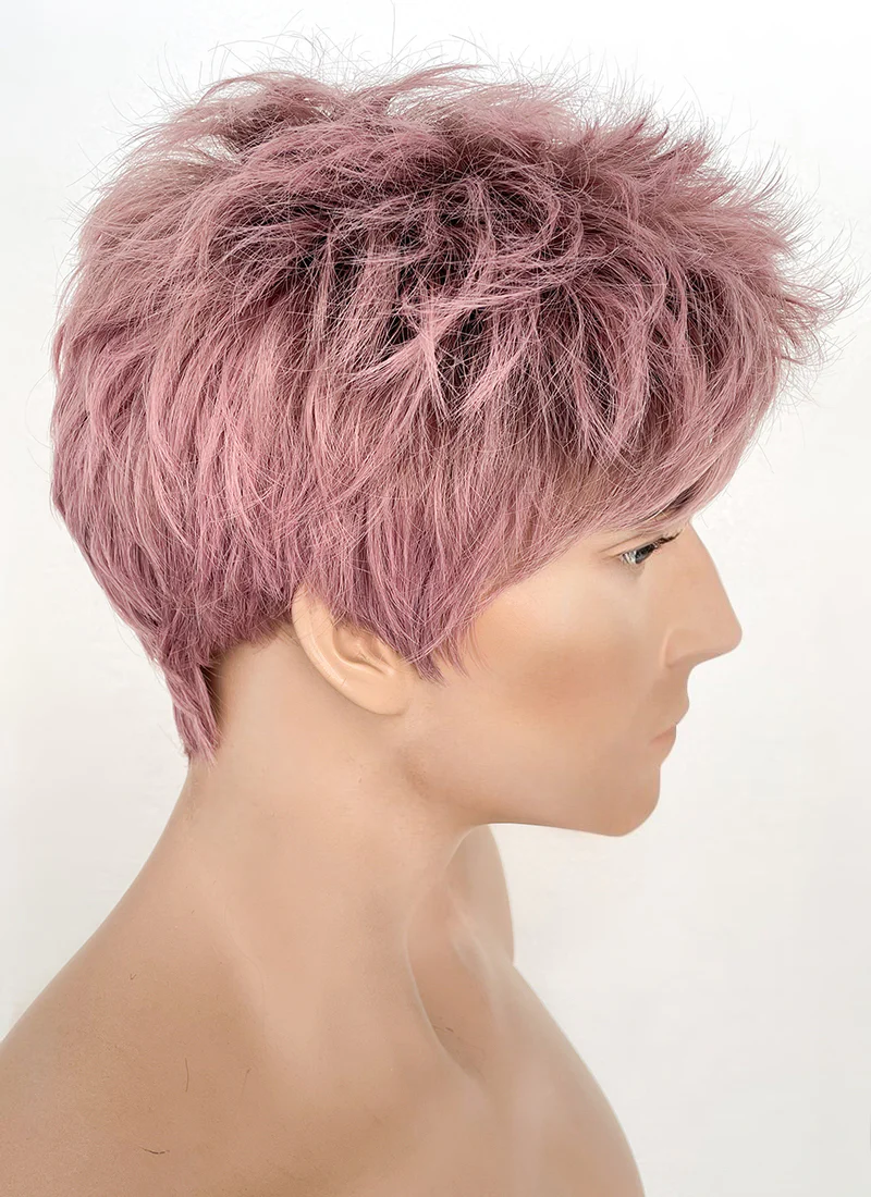 Ash Pink With Dark Roots Straight Pixie Synthetic Hair Men's Wig NS427 - Image 8