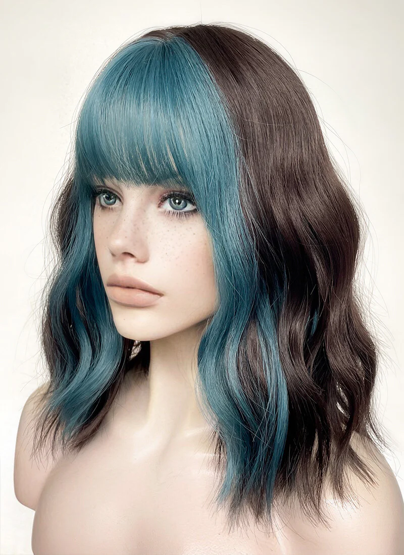 Blue Mixed Brunette Wavy Synthetic Hair Wig NS491 - Image 5