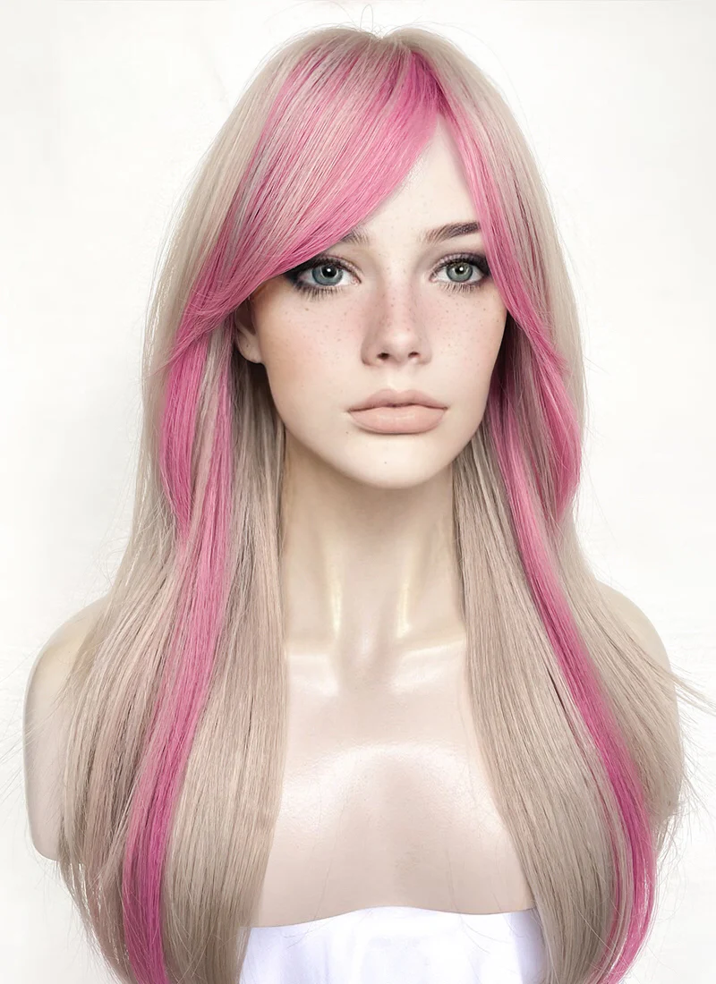 Blonde Mixed Pink Straight Synthetic Hair Wig NS511 - Image 3
