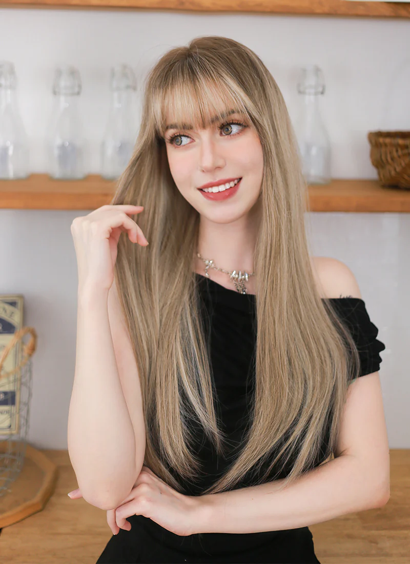 Brown With Blonde Highlights Straight Synthetic Hair Wig NS525 - Image 2