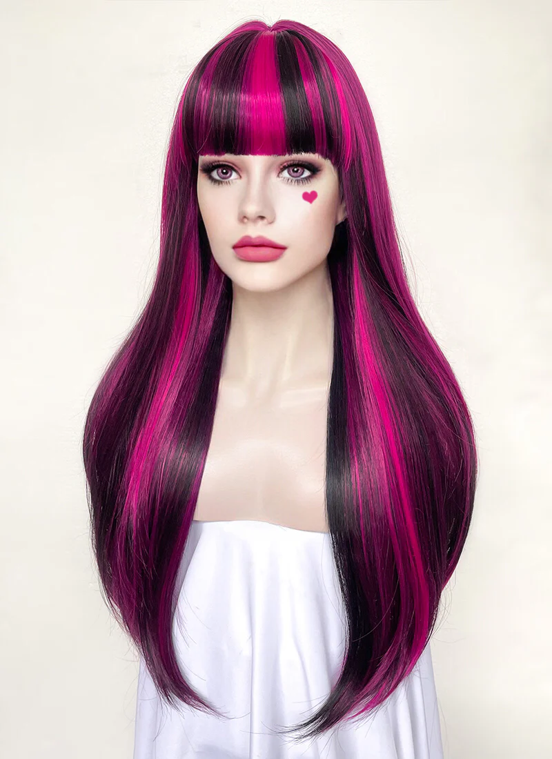 Monster High Draculaura Black Mixed Magenta Straight Synthetic Hair Wig TB1660 - Image 7